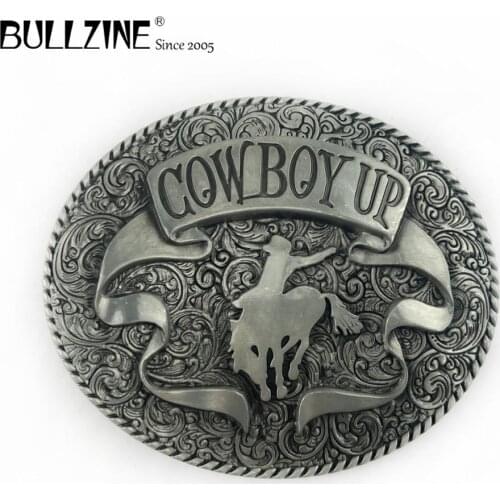The Bullzine Cowboy belt buckle with pewter finish FP-02481 suitable for 4cm width belt