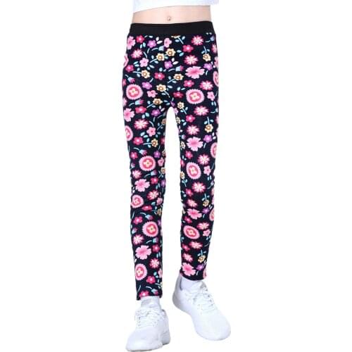 Girls Leggings Elastic Plush Flower Printing Casual Skinny Pants Thicken Velvet Pants Children Outdoor Warm Bottoms for Winter