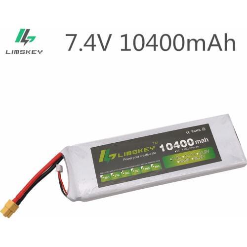 Limskey High capacity 7.4V 10400mAh Lipo Battery 30C 2S Battery 2S LiPo 7.4 V 10400 mAh 2S 1P Lipo For RC Boat Car VS 10000