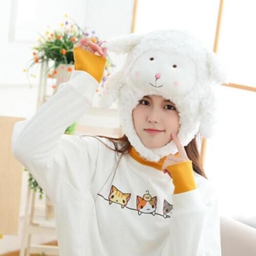 Cute Cartoon Sheep Pattern Plush Hat Funny Doll Toy Photo Shooting Props Gift Birthday Gift Cap Winter For Kids Adult Girlfriend