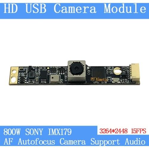 Plug Play 800W SONY IMX179 AF Autofocus UVC Linux MJPEG 15FPS USB Camera Module HD Face Recognition camera support audio