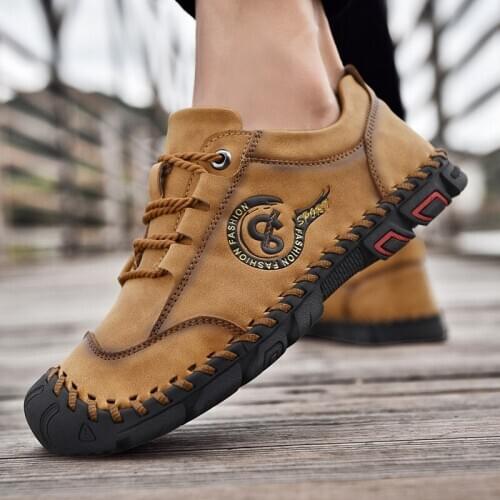 Brand Big Size Genuine Leather Mens Shoes Outdoor Non-slip Footwear Men Casual Shoes Male Comfortable Flats Lace Up Moccasins