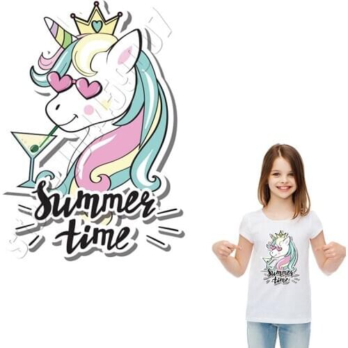 Unicorn Parches For Girls Washable DIY Kawaii Stickers Fashion Applique On T-Shirt Heat Transfer Vinyl Paper Iron On Patches
