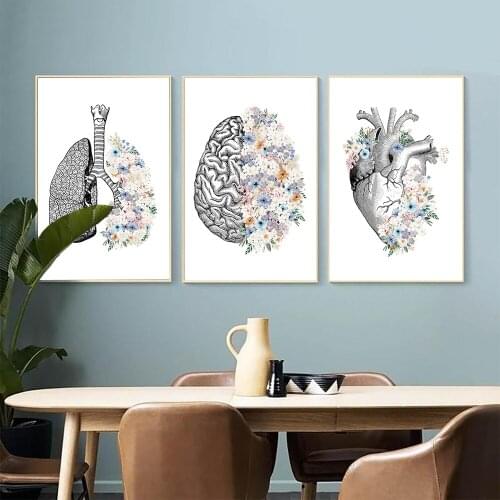 Anatomy Art Medical Canvas Painting Floral Organs Heart Lung Poster Print Student Education Hospital Picture Modern Decoration