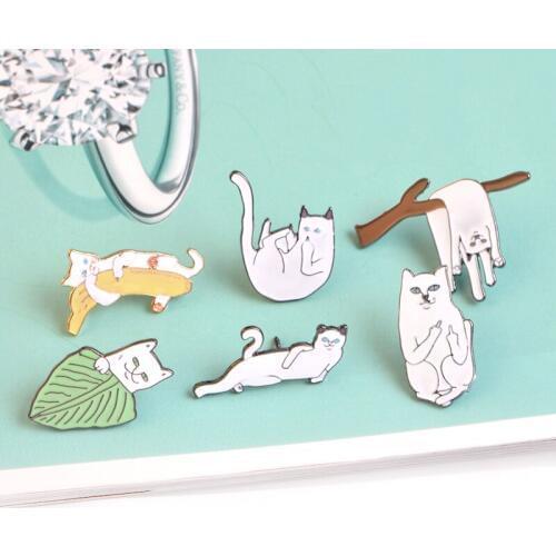 Daily life of Cat Lapel Pins Holding Banana Hanging on Branch Brooches Badges Backpack Enamel Pins Cute Jewelry Gift For Friends