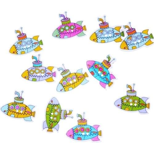 Free shipping 50 Random Mixed Lovely Cartoon Submarine 2 Holes Wood Painting Sewing Buttons Scrapbooking 30x25mm F0909