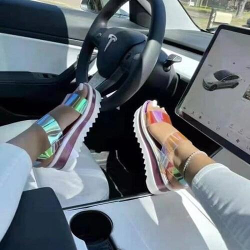 Transparent One Word with Platform Sandals Women 2021 Summer New PVC Material Buckle Wedge Soft High Heel Platform Sandals Women