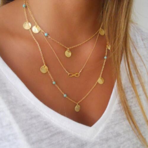Charm jewelry Europe and America personality simple multi-wafer geometry 8 characters necklace Clavicle chain for women