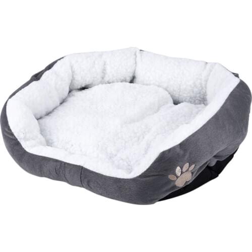 50 x 40cm Lambskin Dog Paw pattern Pets Nest Warm Washable Bed Sleeping Fleece Basket with Cushion For Puppy Dog Cat Gray Color