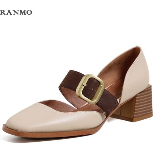 Genuine Leather Shoes Female Spring Mary Jane Shoes Female High-heeled Retro Pumps Shoes Female Buckle Shoes 2021 New Party Shoe
