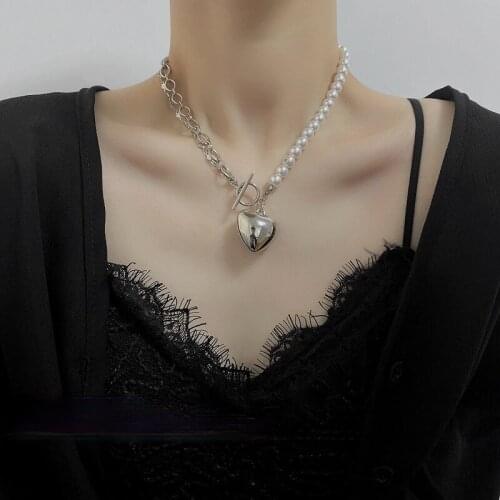 U-Magical Designed Oversize Heart Pearl Asymmetry Pendant Necklace for Women Statement Hiphop Necklace Jewelry Drop Shipping