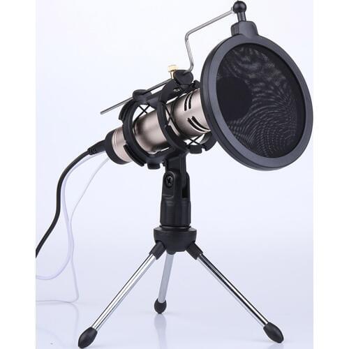 Besegad Rotatable Adjustable Desktop Microphone Tripod Stand Mikrofon Mic Holder with Pop Filter for Meetings Podcasts