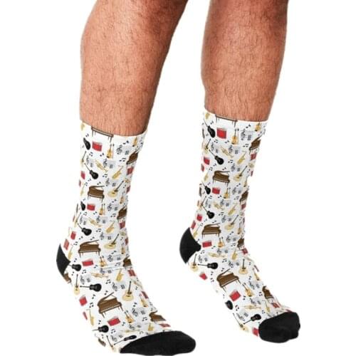 2021 Funny Mens socks Music symbols Note Pattern Printed hip hop Men Happy Socks cute boys street style Crazy Socks for men