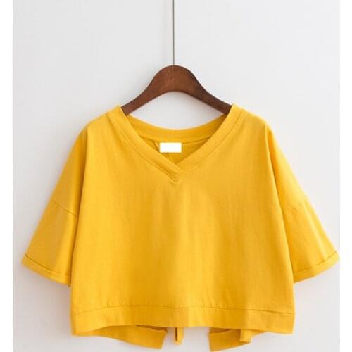 Summer T Shirt Women Pure color back stitching split v-neck short-sleeved wholesale Female Tee Tshirts dropshipping WBXw76