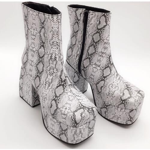 Women Snake Patterns High Platform Ankle Boots PU Leather Lolita Short Boots Side Zip