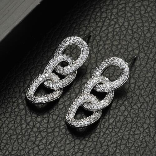 HIBRIDE Luxury Geometric Design Full Mirco Paved AAA Cubic Zirconia Women Wedding Earring Fashion Jewelry Bijoux E-573
