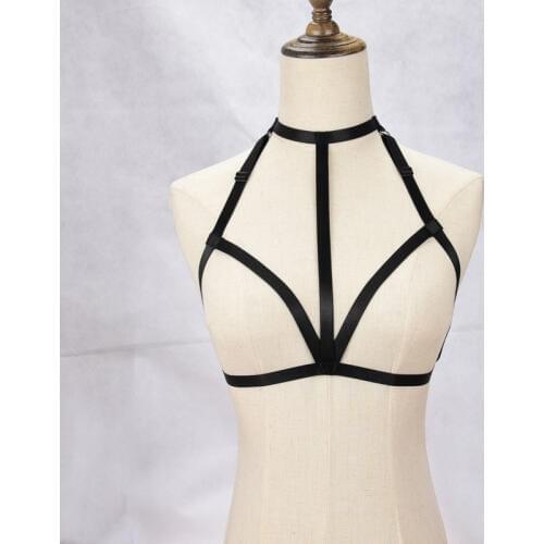 Harajuku Cupless Bra Women Black Open Chest Cage Bra Fetish Wear Body Harness Elastic Crop Top Bondage Erotic Lingerie O0465