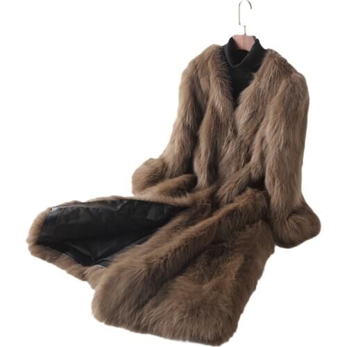 Real Fox Korean Long Winter Coat Women Clothes Autumn Vintage Jacket Fur Overcoat Manteau Femme Hiver MY1005
