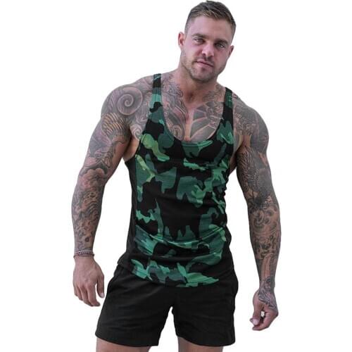 I-Shaped Vest Men 2021 Summer Camo Bodybuilding Stringer Tank Tops Gym Sleeveless Fitness Singlet Sportswear Workout Vest 3XL