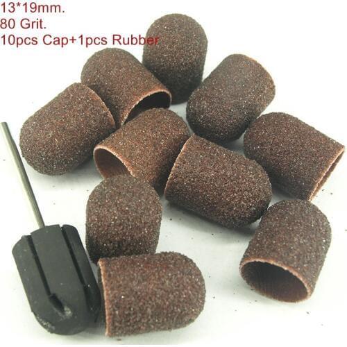 13*19mm 10pcs Sanding Bands Block Caps + Rubber Mandrel Grip Manicure Pedicure Tools Electric Nail Drill Polishing Accessories