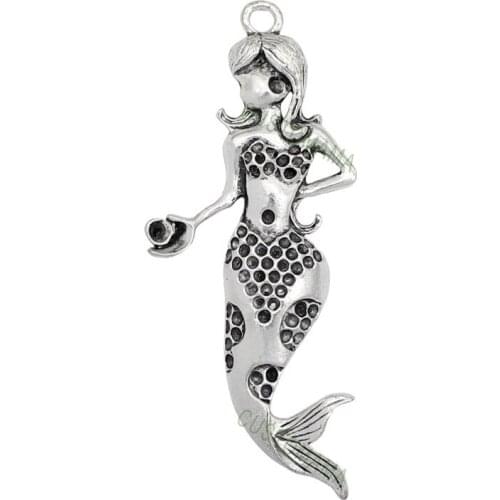 10pcs-Antique Tibetan Silver Large Gorgeous Detail Mermaid Charm Pendants 72x31mm