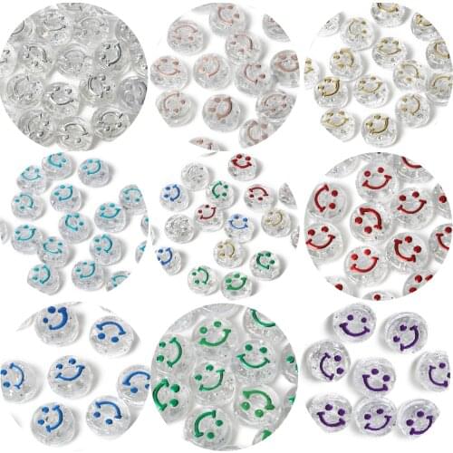 100pcs 10x6mm Bulk Flat Round Shape Smile Transparent Face Acrylic Spaced Beads For Jewelry Making DIY Charms Bracelets Necklace