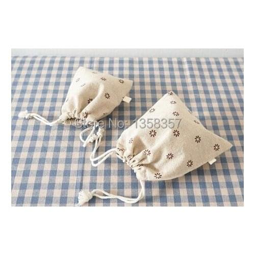 100pcs/lot wholesale jute/linen/flax drawstring gift bags for cosmetic/herb/earphone packaging,Size be customized,Various colors