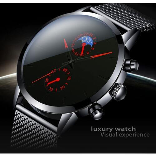 2020 Mens Watch Stainless Steel Black Simple Business Quartz Watch Mens Waterproof Watch Clock Erkek Kol Saati