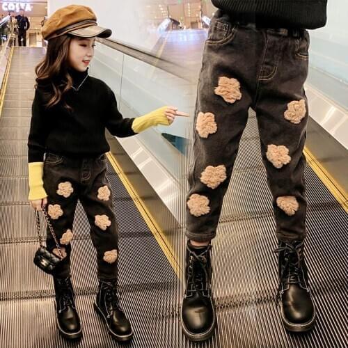 2020 spring autumn Kids Jeans For Girls Lovely Children demin Pants Casual Trouses teen Girls Jeans For 4-14Y