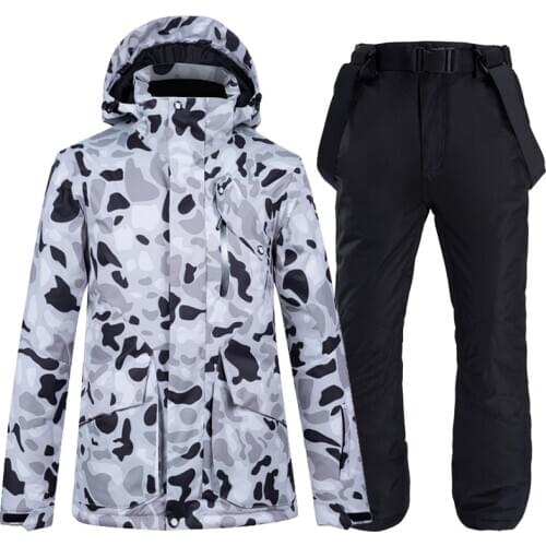 -30 Men and Women Snow Suit Wear Snowboarding Clothing Waterproof Windproof Winter Outdoor Costume Ski Sets Jacket + Strap Pant