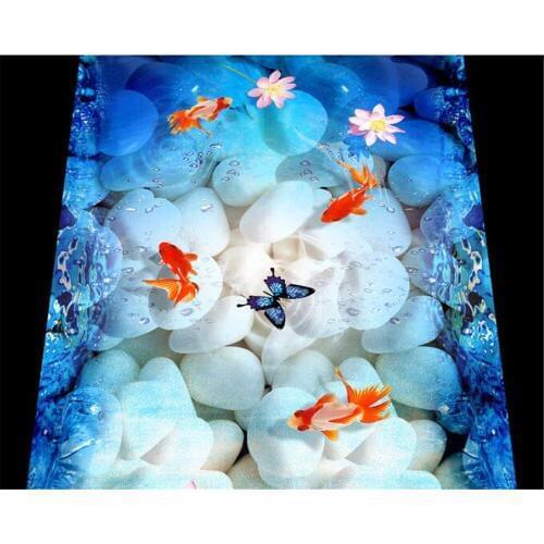 Beibehang Customized cobblestone underwater world bathroom 3d floor waterproof and wear-resistant PVC self-adhesive wallpaper