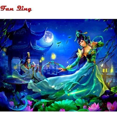 5D DIY Diamond Painting Fantasy antiquity couple Moon lotus Full Square Round Rhinestone 3D Cross Stitch Embroidery Mosaic Kits