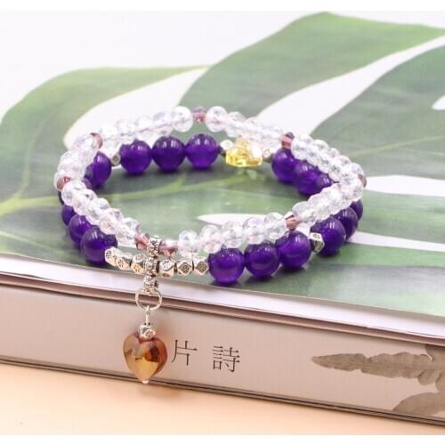 Wrap Bracelet Jewelry Handmade Tourmaline Olive Galaxy Solar Ametysts Stone Jades 2 Rows Elastic Wristband Women Jewelry B380