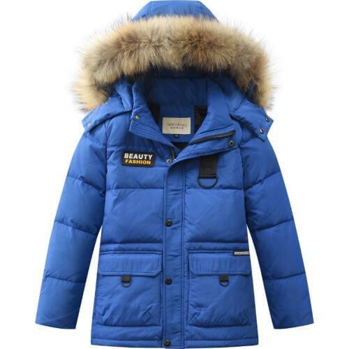 Russia Winter Boys Down Jacket Boy Warm Thick Duck Down Coat For Teenagers Outerwear Children Casual Fur Hooded Jackets