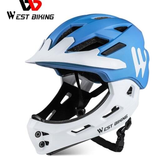 WEST BIKING Kids Cycling Helmet 2 In 1Full Covered Protective Hat Detachable Adjustable Size Children Sports MTB Bike Helmet