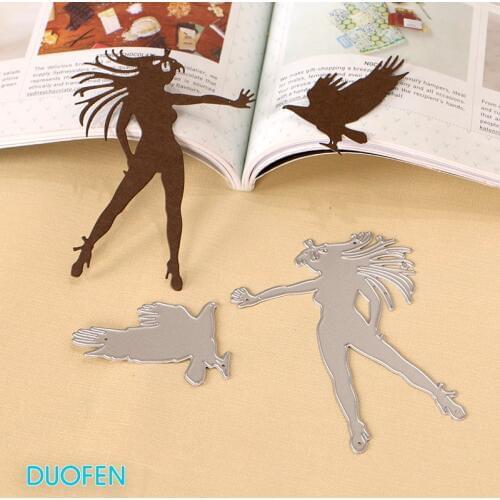 DUOFEN CUTTING DIES 130270 Eagle trainer girl 2 pcs set stencil for DIY papercraft projects Scrapbook Paper Album greeting