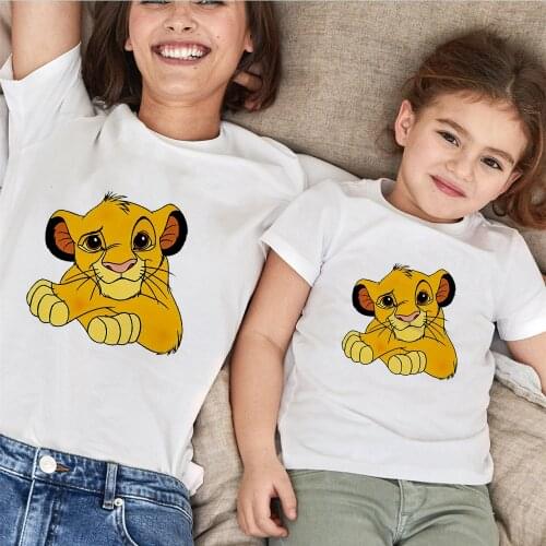 New Women T Shirt Summer Short Sleeve King Lion Simba Printed Matching Family Tshirts Harajuku Family T-shirts Graphic Tees