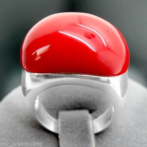 Hot sale new Style >>>>15X21MM Red lacquered & Marcasite 925 Sterling Silver Ring