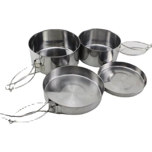 Stainless Steel 4-Piece Camping Pot Portable Outdoor Camping Cookware Set Travel Picnic Cookware Set For 1-2 People