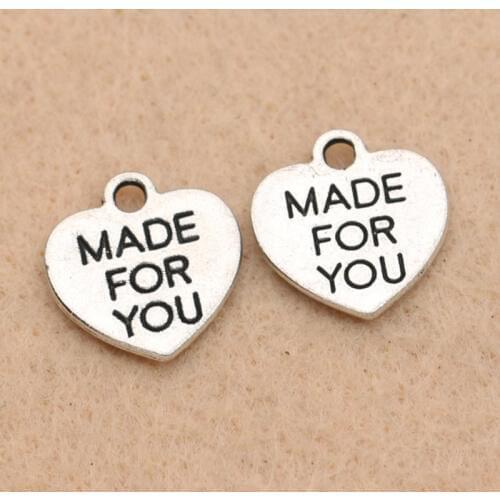 KJjewel Antique Silver Plated Made for You Charms Pendant fit European Bracelets Necklace Jewelry Making Accessories DIY 15x14mm