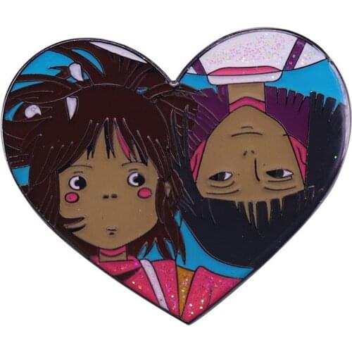 Haku and Chihiro Heart Classic Anime Art Enamel Brooch Pins Badge Lapel Pin Brooches Collar Jacket Fashion Jewelry Accessories