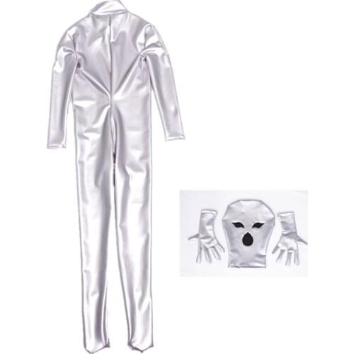 Latex Bodysuit High Elastic Long Sleeve Jumpsuit Women Turtleneck Shaping Bodyusit Open Crotch Rompers Pantyhose With Glove Mask