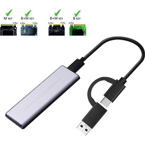 Computer Hard Drive Case 2in1 USB 3.1 to M.2 NVME PCIe SSD Enclosure Hard Disk Box 10Gbps SATA/NVME PICE Protocol HDD Enclosure