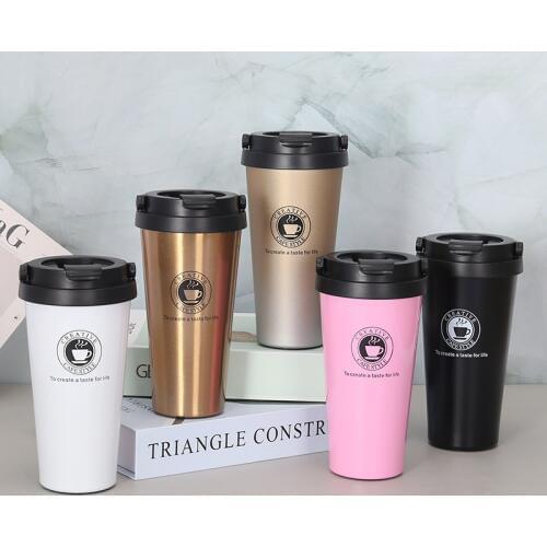 500ML 304 Stainless Steel Coffee Mugs Vacuum Mug Insulation Coffee Cup Car Thermos Cups Travel Drinking Water Bottle with Spoon