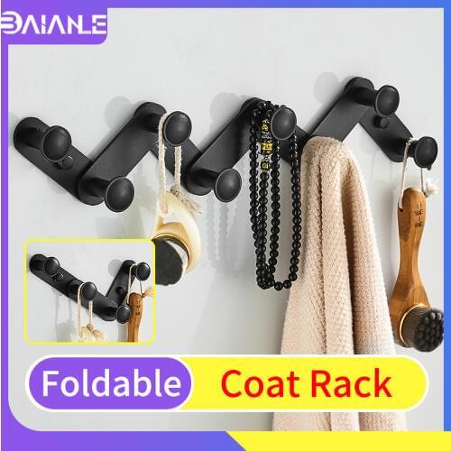 Robe Hook Black Aluminum Folding Coat Hooks Wall Mounted Bathroom Hooks for Towels Hat Key Bag Clothes Rack Bathroom Accessories