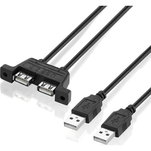 LBSC 50cm Dual USB 2.0 A female panel mount to 2 USB A male extension cable