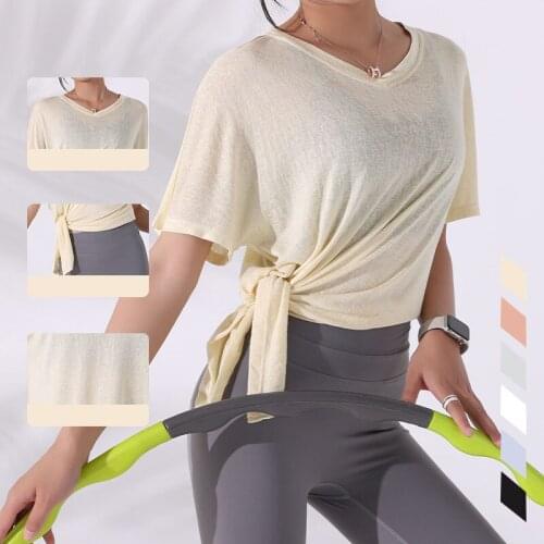 Yoga Summer Womens Loose Top Six-Color Sexy Side Split Breathable Quick-drying Running Fitness Riding Short Sleeve