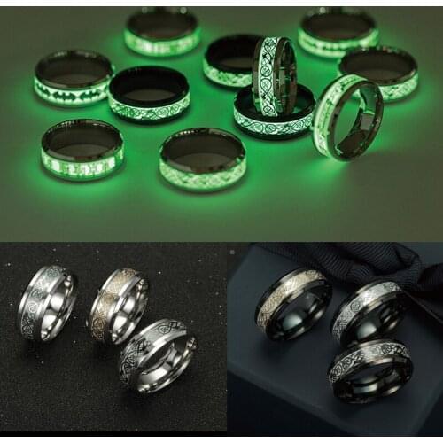 Mens Hot Sale Luminous Ring Black Fashion Man Titanium Stainless Steel Ring Glowing Dragon Ring Couple in the Dark Jewelry