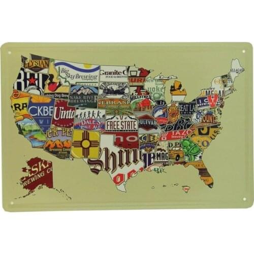 Bar Decor Beer Brew Distribution American Map Retro Metal Tin Sign