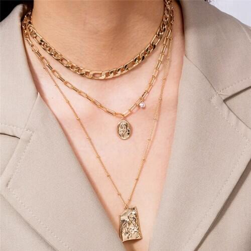 Multilayer Layered Pendant Necklace Golden Bohemian style Sexy Long Chain Y Necklace Ethnic style for Women Retro Jewelry